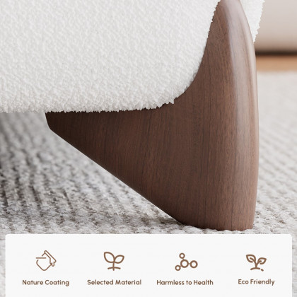 HMR Curva Boucle Queen Upholstered Platform Bed with Walnut Legs - White, 60"Wx 80"L, Walnut