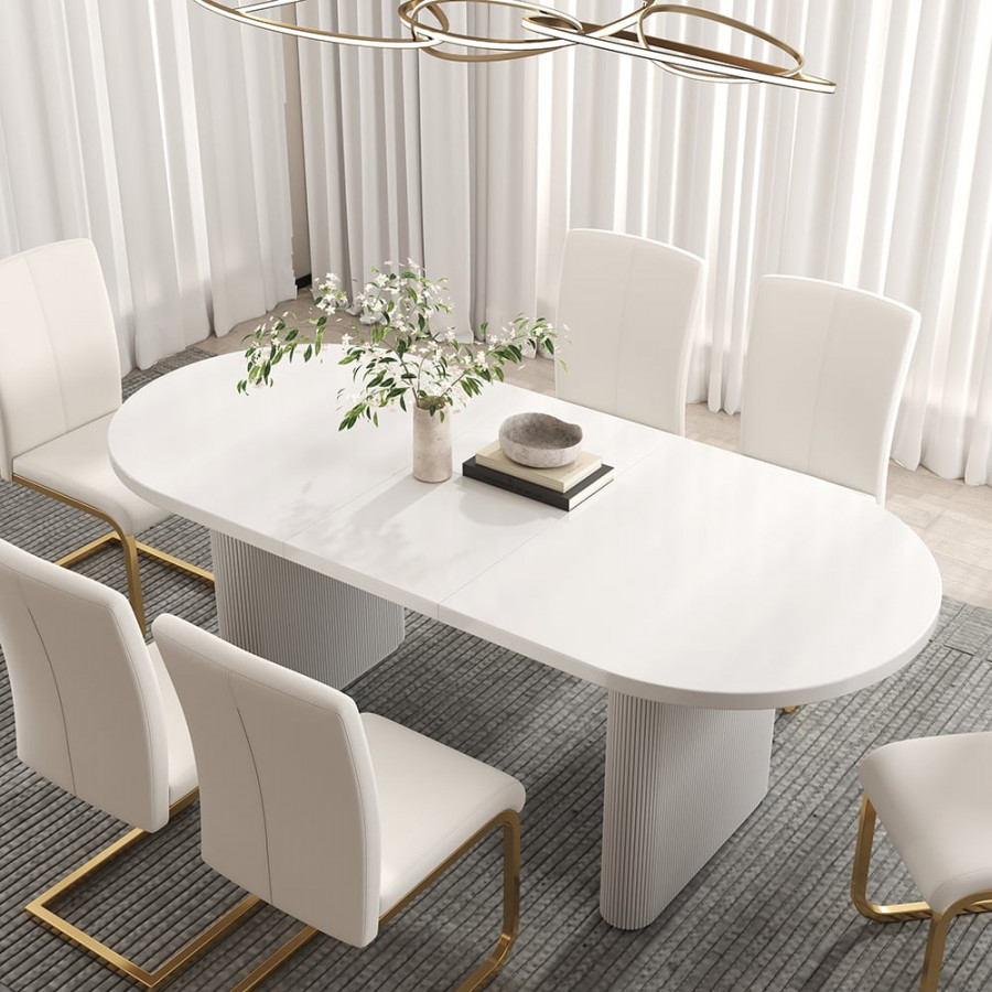HMR Japandi Oval Extendable Dining Table - White, 63"-79" (seats 4-6)