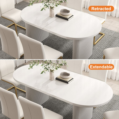 HMR Japandi Oval Extendable Dining Table - White, 63"-79" (seats 4-6)