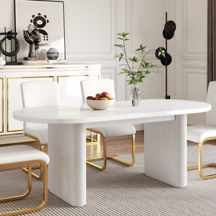 HMR Japandi Oval Extendable Dining Table - White, 63"-79" (seats 4-6)