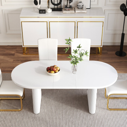 HMR Japandi Oval Extendable Dining Table - White, 63"-79" (seats 4-6)