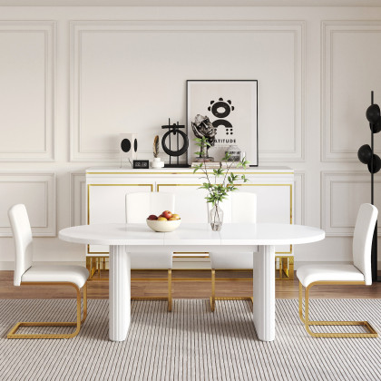 HMR Japandi Oval Extendable Dining Table - White, 63"-79" (seats 4-6)