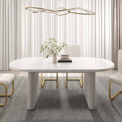 HMR Japandi Oval Extendable Dining Table - White, 63"-79" (seats 4-6)