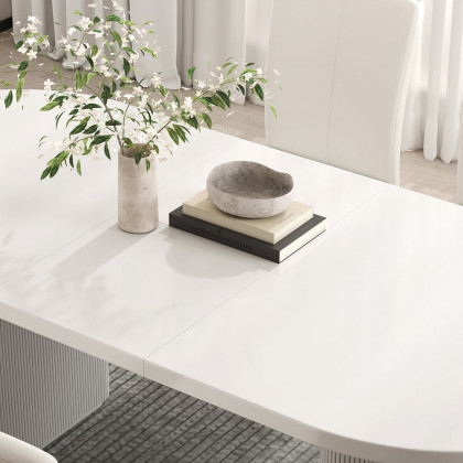 HMR Japandi Oval Extendable Dining Table - White, 63"-79" (seats 4-6)