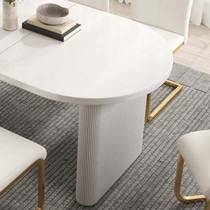 HMR Japandi Oval Extendable Dining Table - White, 63"-79" (seats 4-6)