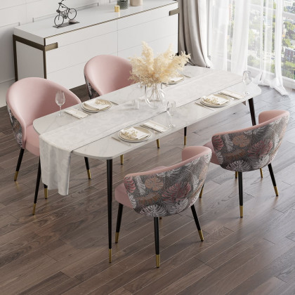 HMR Modern Dining Chairs with Velvet Upholstery - Pink, 8-Pieces