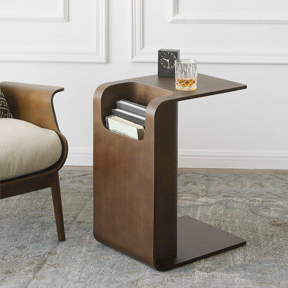 HMR - C-Shaped Convertible Wood Side Table with Storage