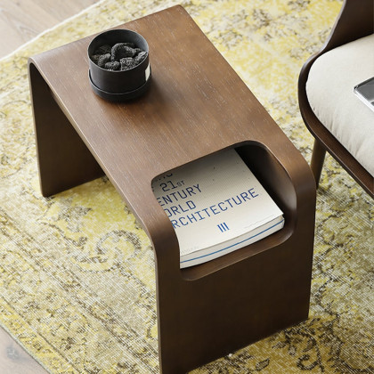 HMR C-Shaped Convertible Wood Side Table with Storage - Walnut
