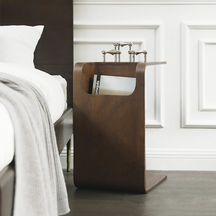 HMR C-Shaped Convertible Wood Side Table with Storage - Walnut