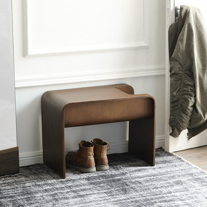 HMR C-Shaped Convertible Wood Side Table with Storage - Walnut