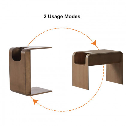 HMR C-Shaped Convertible Wood Side Table with Storage - Walnut