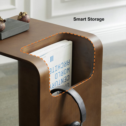 HMR C-Shaped Convertible Wood Side Table with Storage - Walnut