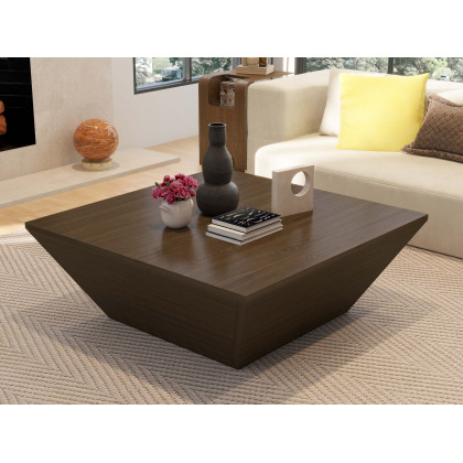HMR C-Shaped Convertible Wood Side Table with Storage - Walnut
