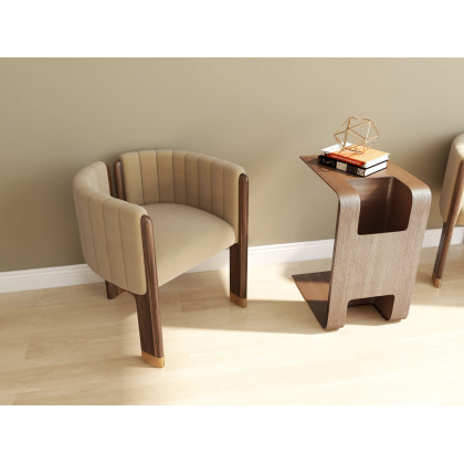 HMR C-Shaped Convertible Wood Side Table with Storage - Walnut