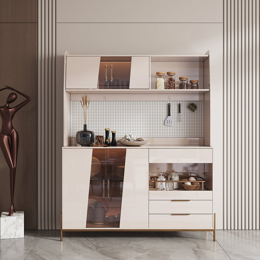 HMR - Dolawn 57" Light Khaki Freestanding Kitchen Pantry Hutch Tall Storage Adjustable Shelf