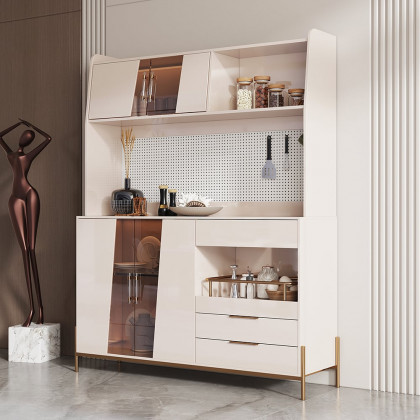 HMR - Dolawn 57" Light Khaki Freestanding Kitchen Pantry Hutch Tall Storage Adjustable Shelf