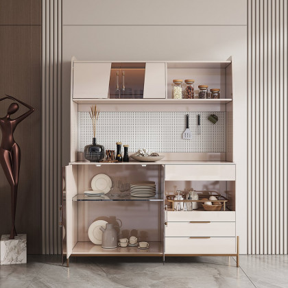 HMR - Dolawn 57" Light Khaki Freestanding Kitchen Pantry Hutch Tall Storage Adjustable Shelf