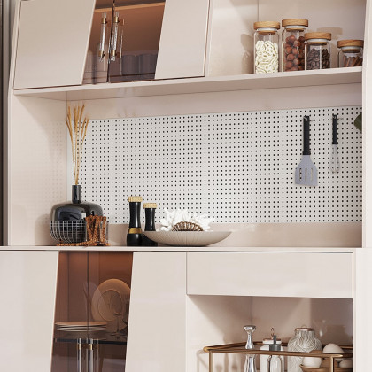 HMR - Dolawn 57" Light Khaki Freestanding Kitchen Pantry Hutch Tall Storage Adjustable Shelf