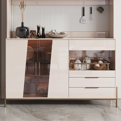 HMR - Dolawn 57" Light Khaki Freestanding Kitchen Pantry Hutch Tall Storage Adjustable Shelf