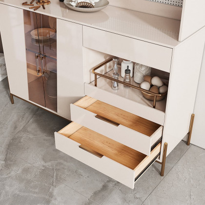 HMR - Dolawn 57" Light Khaki Freestanding Kitchen Pantry Hutch Tall Storage Adjustable Shelf