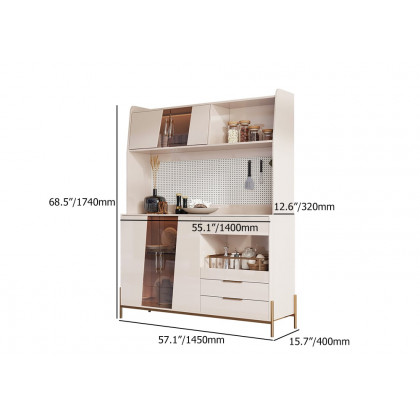 HMR - Dolawn 57" Light Khaki Freestanding Kitchen Pantry Hutch Tall Storage Adjustable Shelf
