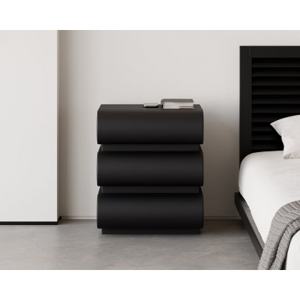 HMR Humply Modern Leather Smart Nightstand with Wireless Charger Drawers - Black, 3-Drawer, Single