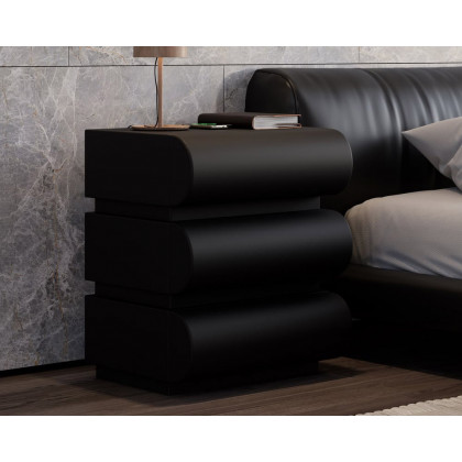 HMR Humply Modern Leather Smart Nightstand with Wireless Charger Drawers - Black, 3-Drawer, Single