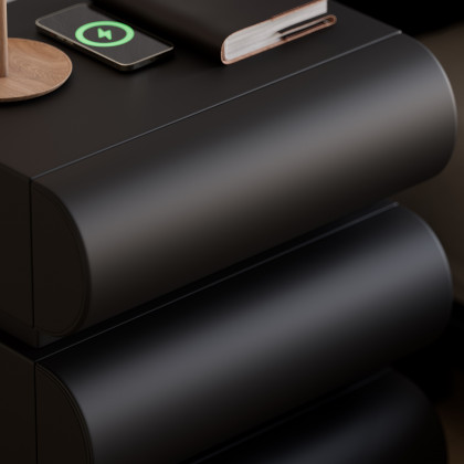 HMR Humply Modern Leather Smart Nightstand with Wireless Charger Drawers - Black, 3-Drawer, Single