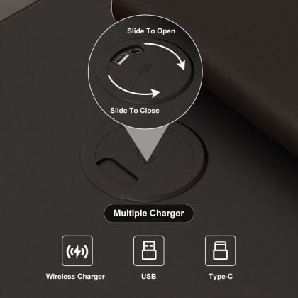HMR Humply Modern Leather Smart Nightstand with Wireless Charger Drawers - Black, 3-Drawer, Single