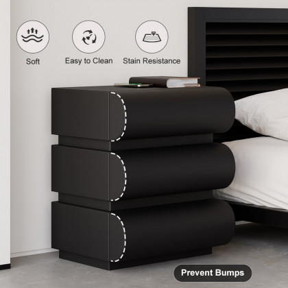 HMR Humply Modern Leather Smart Nightstand with Wireless Charger Drawers - Black, 3-Drawer, Single