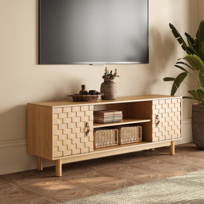 HMR - 62.2" Natural Wood Mid Century TV Stand with Storage