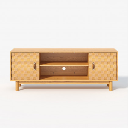 HMR - 62.2" Natural Wood Mid Century TV Stand with Storage
