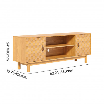 HMR - 62.2" Natural Wood Mid Century TV Stand with Storage