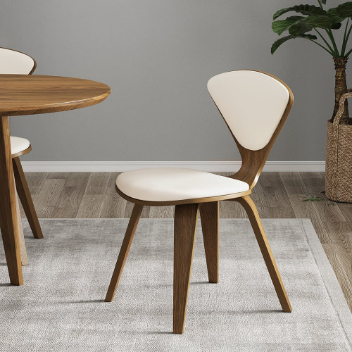 HMR Mid-Century Modern Dining Chairs PU Leather Upholstery Walnut & White - Set of 6