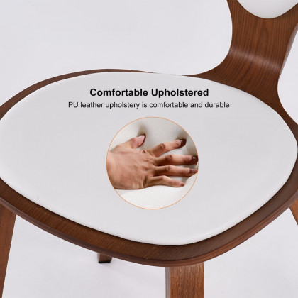 HMR Mid-Century Modern Dining Chairs PU Leather Upholstery Walnut & White - Set of 6