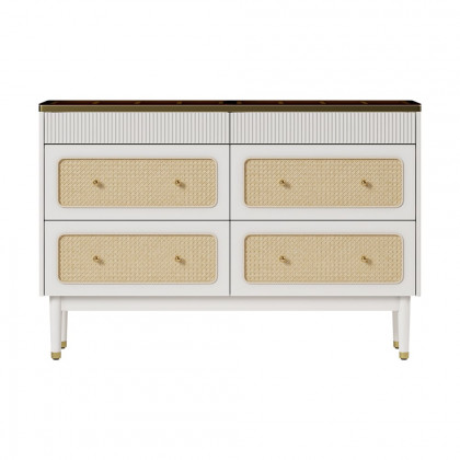 HMR - 47"W Rattan 6 Drawer Dresser & Chest with Jewelry Display Storage