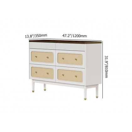 HMR - 47"W Rattan 6 Drawer Dresser & Chest with Jewelry Display Storage