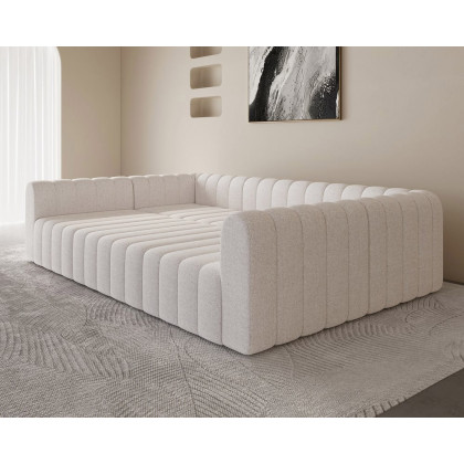 HMR 118.9" Modular Pit Sectional Sofa Set Convertible 6-Seater - White, Cotton Linen