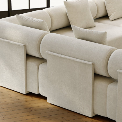 HMR 110" 5-Piece Modular White Velvet L-Shape Sectional Sofa & Wooden Coffee Table - Beige, Style A