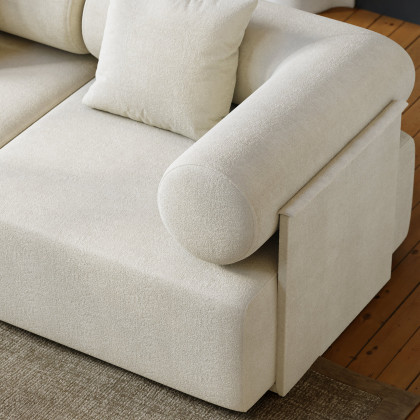 HMR 110" 5-Piece Modular White Velvet L-Shape Sectional Sofa & Wooden Coffee Table - Beige, Style A