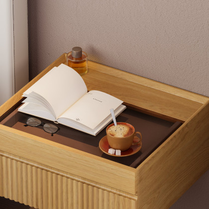 HMR Modern Floating Nightstand with Glass Top & Jewelry Storage Bedside Table - Natural, Single