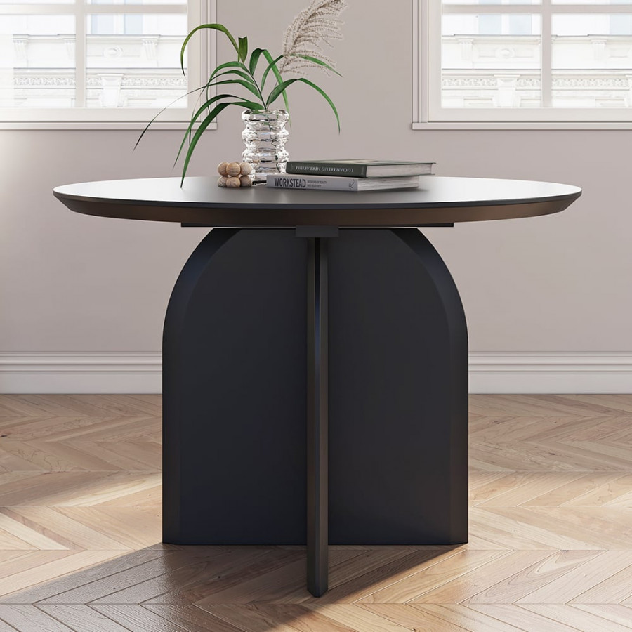 HMR Modern Wood Round Dining Table - Black, 39.4 (Seats 2-4 People)