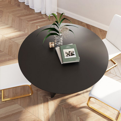HMR Modern Wood Round Dining Table - Black, 39.4 (Seats 2-4 People)