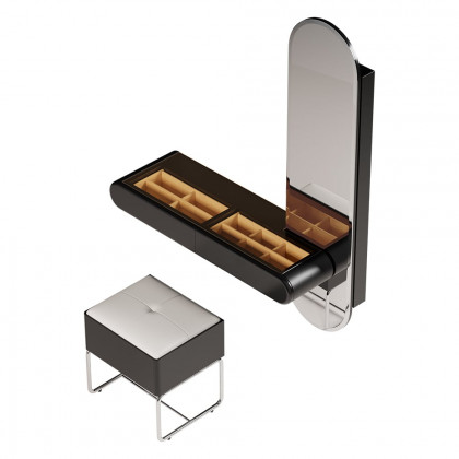 HMR - Modern Black Makeup Vanity Set Mirrored Dressing Table with Jewelry Storage & Glass Top