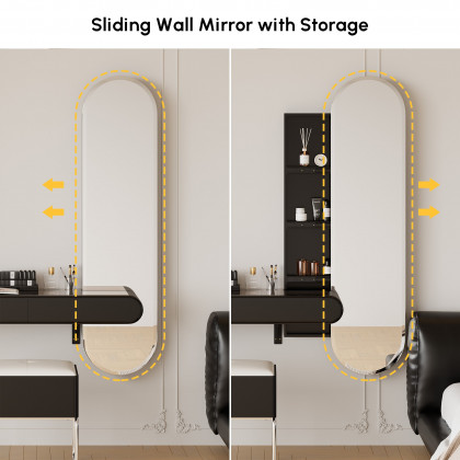 HMR - Modern Black Makeup Vanity Set Mirrored Dressing Table with Jewelry Storage & Glass Top