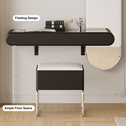 HMR - Modern Black Makeup Vanity Set Mirrored Dressing Table with Jewelry Storage & Glass Top