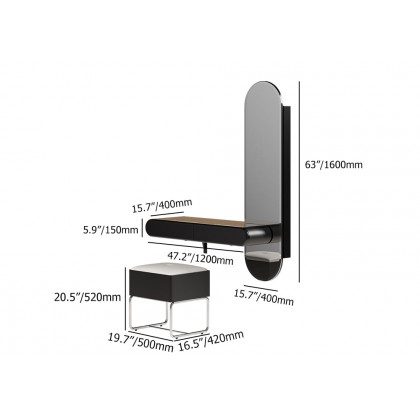 HMR - Modern Black Makeup Vanity Set Mirrored Dressing Table with Jewelry Storage & Glass Top