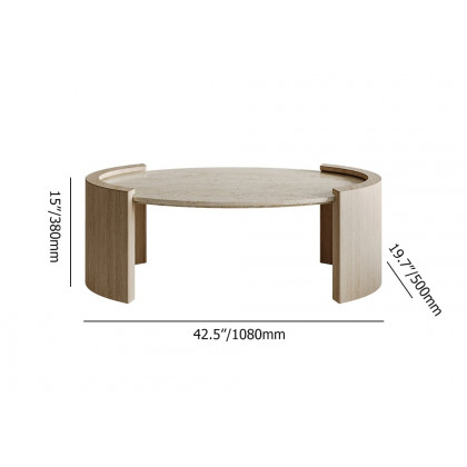 HMR - 43" Japandi Oval Travertine Stone Top Coffee Table