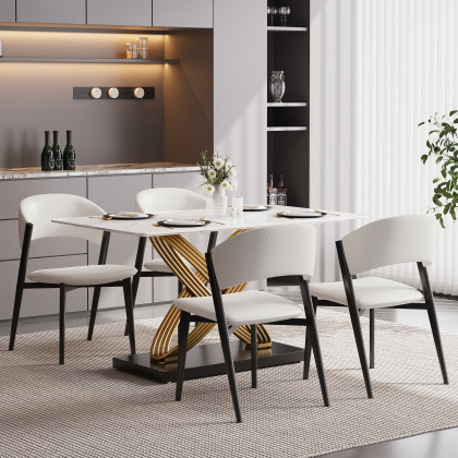 HMR - Set of 2 Performance Leather Upholstery Dining Chairs Off White
