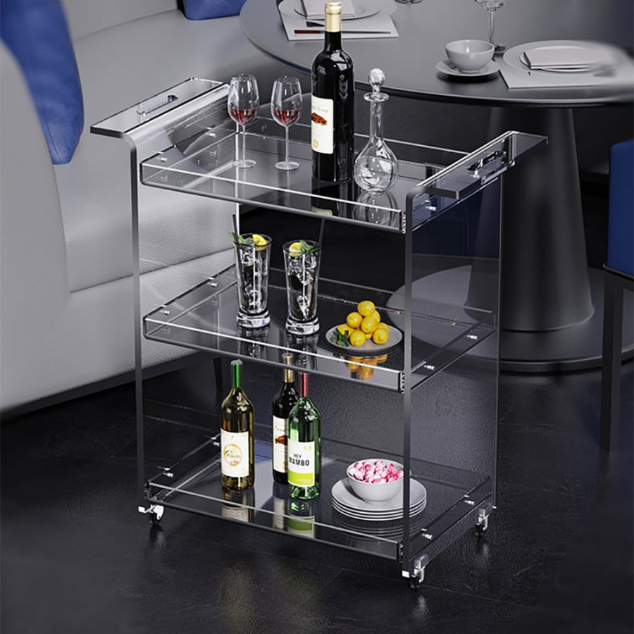 HMR - 27.6" Modern Acrylic Bar Cart with Handles